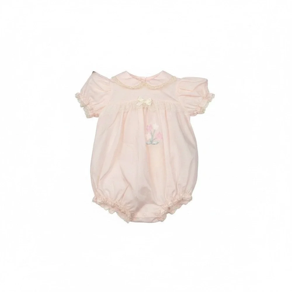 Vintage Alexis Baby Girl Bubble Romper Pink Lace Collar Tulip 0-3 newborn USA